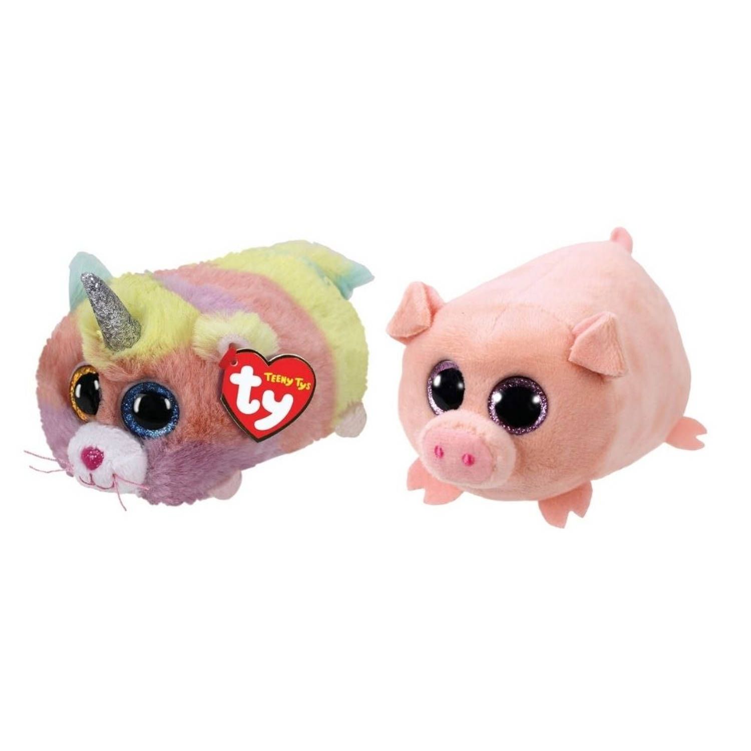 TY - Knuffel - Teeny s - Heather Cat & Curly Pig - Meerkleurig