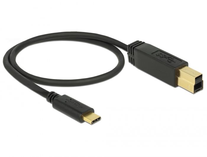 Delock USB-C naar USB-B Kabel - USB 3.2 Gen 2 - 0.5m - Zwart