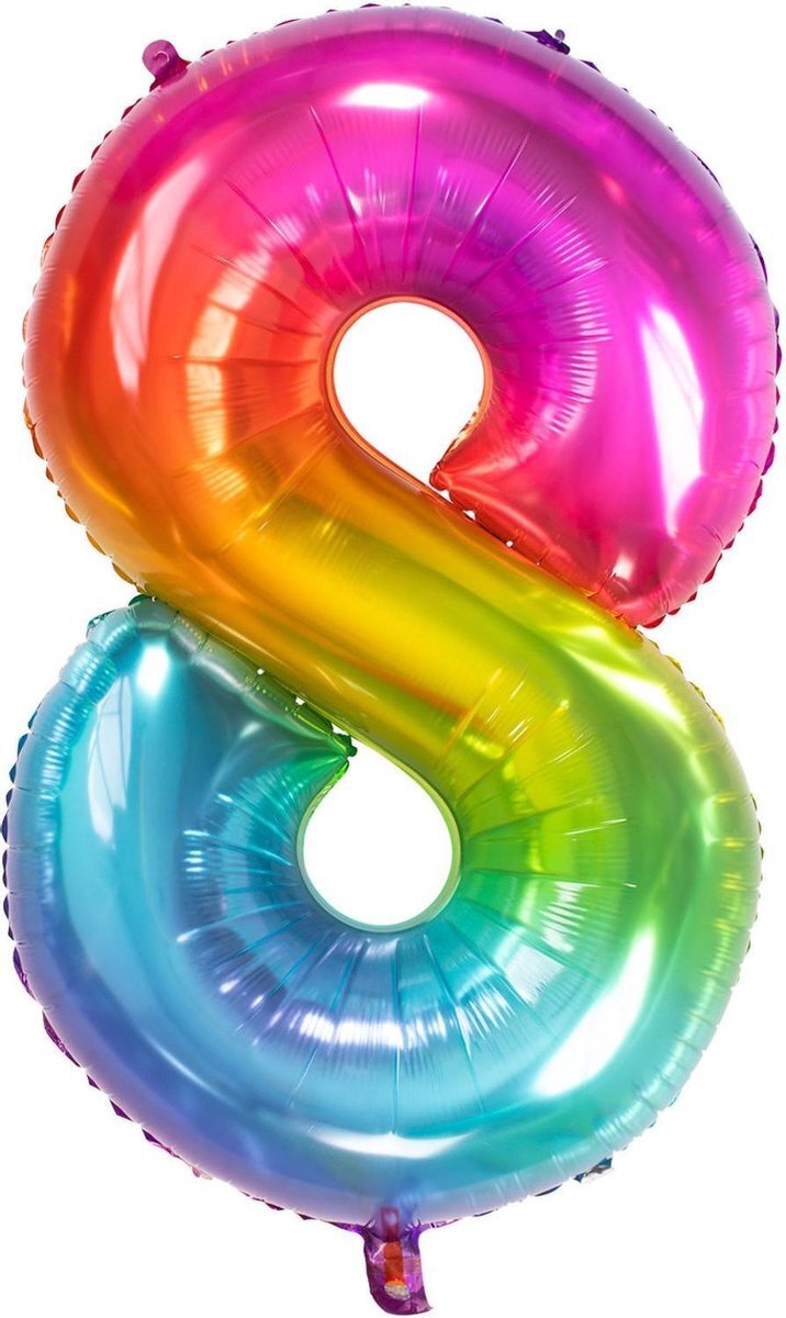 - Folie Ballon Cijfer 8 Regenboog XL 81cm leeg