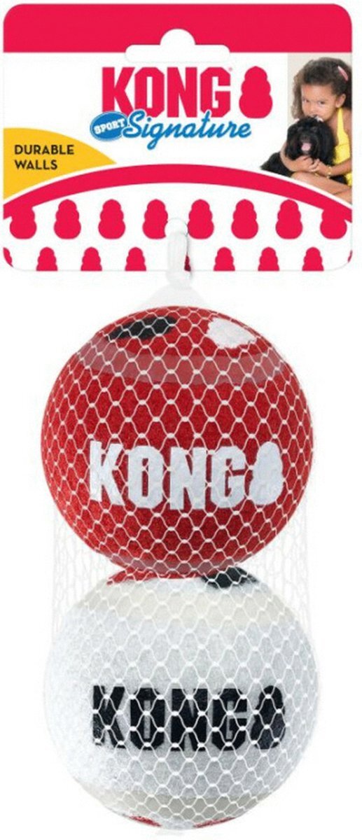 Kong Signature Speelballen L - steviger dan tennisballen - niet schurend materiaal - speelbal voor honden - 2 stuks wit, rood