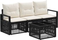 vidaXL Tuinbank Set 4-zits Zwart Polyrattan