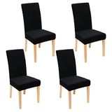 Smiry Set van 4 stretch fluwelen stoelhoezen voor eetkamerstoelen, zachte pasvorm, afneembaar, wasbaar, voor keukenstoelen, stoelen zonder armleuning, zwart
