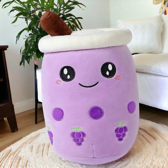 Klikkopers® XXXL Kawaii Bubble Tea Knuffel - Paars - 65-75cm - Squishy