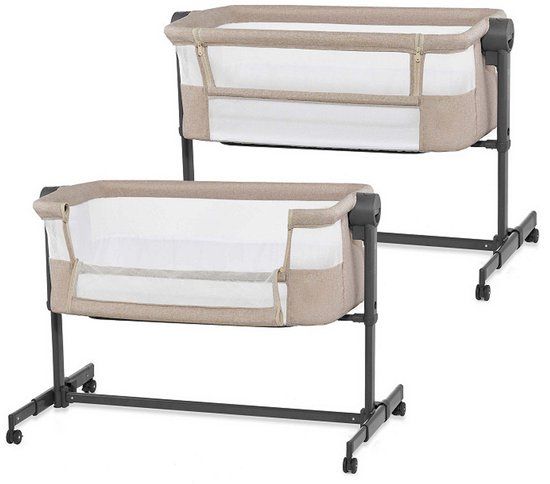 Kinderkraft NESTEE UP 2 - Bijzetbed - Co-sleeper - 2w1 - Aanschuifwieg voor Baby - In Hoogte Verstelbaar Babybed - met Matras - Beige