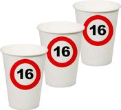 Merkloos / Sans marque Espa Nv Verjaardagsfeest leeftijd bekertjes 16 jaar - 24x stuks - papier - thema leeftijd stopbord