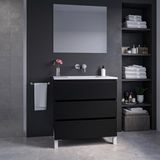 Saniclass Chaci PLUS Badkamermeubelset - 80x86x46cm - keramische wastafel wit - 1 wasbak - zonder kraangaten - 3 lades - rechthoekige spiegel - mat zwart