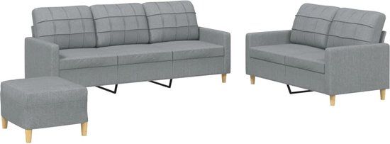 vidaXL 3-delige Loungeset met kussens stof lichtgrijs