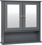Happiq Badkamerkast met Spiegel - Wandgemonteerd MDF Badkamermeubel 56x13x58,3 cm - 3 Planken Toiletmeubel