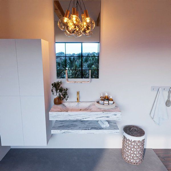 MONDIAZ ALAN-DLUX Badmeubelset 100cm Glace met wastafel links 1 kraangat - ADX100GlaPLL1Gla