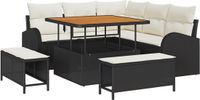 vidaXL Tuinbank Set 8-delig Zwart Polyrattan
