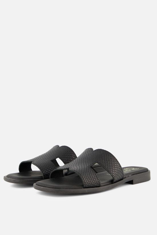 OH MY SANDALS Slippers zwart Leer - Maat 36
