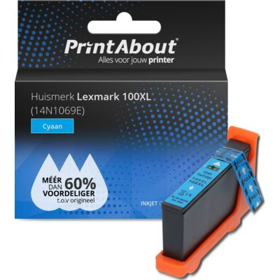 PrintAbout Huismerk Lexmark 100XL (14N1069E) Inktcartridge Cyaan Hoge capaciteit