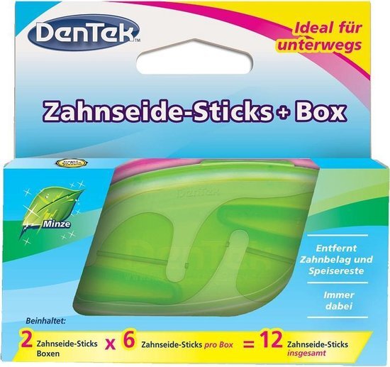 Dentek On The Go - handige op-reis-box met 12 stokers en flossers