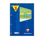 Clairefontaine 65819AMZC Pak met 3 Gelijmde en Geperforeerde Cursusblokken - A4 21x29,7 cm - 200 Pagina's + 100 gratis - Grote Ruitjes - Wit Papier 90 g - Omslag Gecoat Karton