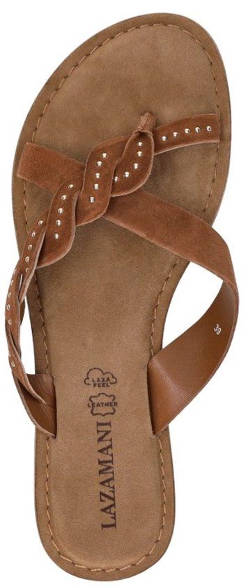 Lazamani Lena Dames Slippers Suede Tan - Maat 36