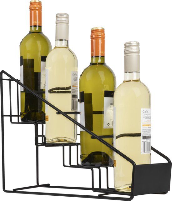 QUVIO Wijnrek - Zwart Metaal - Voor 4 Flessen - Staand