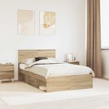 vidaXL Bedframe met hoofdeinde Sonoma 120 x 190 cm Massief grenenhout