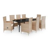 vidaXL 9-delige tuinset met kussens, beige