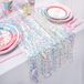 Witte tafelloper: 65 x 300 cm lang 25 cm - iriserende pailletten tafelloper glitterstof voor feest, boho, bruiloft, zomer, zeemeermin, verjaardagsdecoraties