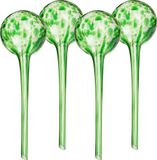 Merkloos Relaxdays waterdruppelaar glas, set van 4, HxØ: 30 x 9 cm, waterbollen planten, watergeefsysteem vakantie, groen