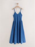Next - Dames - Midi-jurk van denim en seersucker-jersey - Blauw