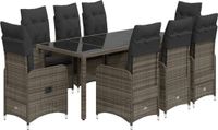 vidaXL 9-delige Bistroset met kussens, polyrattan, grijs