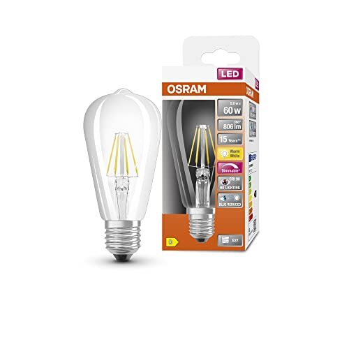 OSRAM Lamps OSRAM Superstar dimbare LED lamp met bijzonder hoge kleurweergave (CRI90), E27-basis Filament optiek ,Warm wit (2700K), 730 Lumen, substituut voor 60W-verlichtingsmiddel dimbaar, 1-Pak