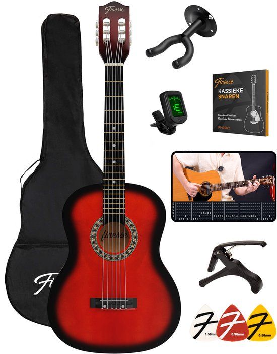 Finesse Akoestische Gitaar - 6 Snaren - 22 Frets - 4/4 Maat - Inclusief Hoes - Sunburst