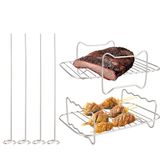 APACALI 2 stuks heteluchtfriteuse, grillrooster, airfryer-accessoires, dehydratorrek, roestvrij staal, set met 4 grillstokjes, roestvrij staal, dubbele heteluchtfriteuse, accessoires voor airfryer