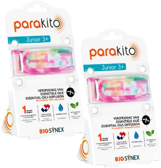Parakito Anti-Muggen Armband Junior - Tie Dye (2 stuks) - Navulbaar - Langdurige Bescherming