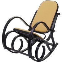 M41 Schommelstoel TV-fauteuil, massief hout, walnoot look, stof/textiel geel
