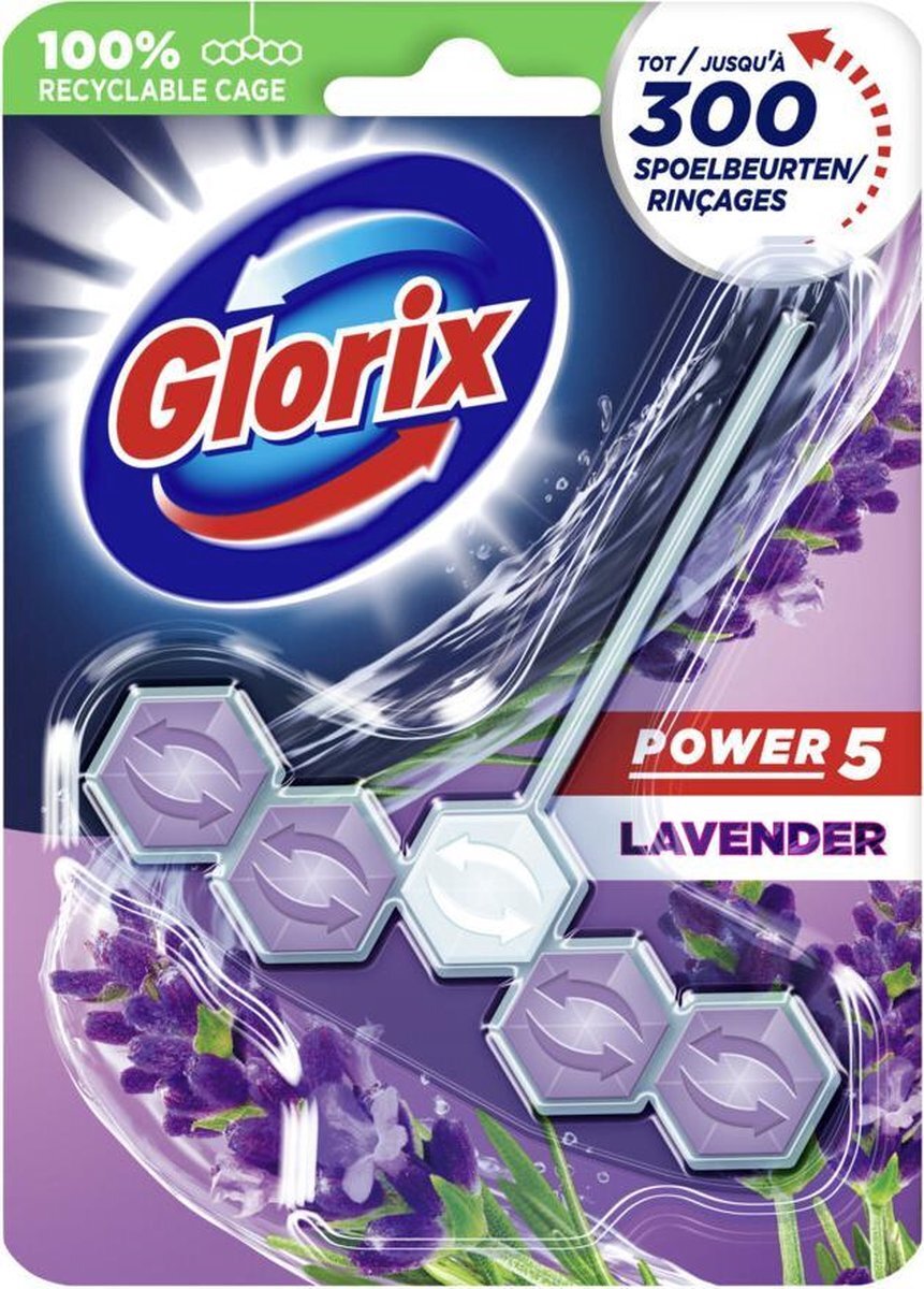Glorix Power 5 Wc Blok- Lavendel - 9 stuks - Voordeelverpakking