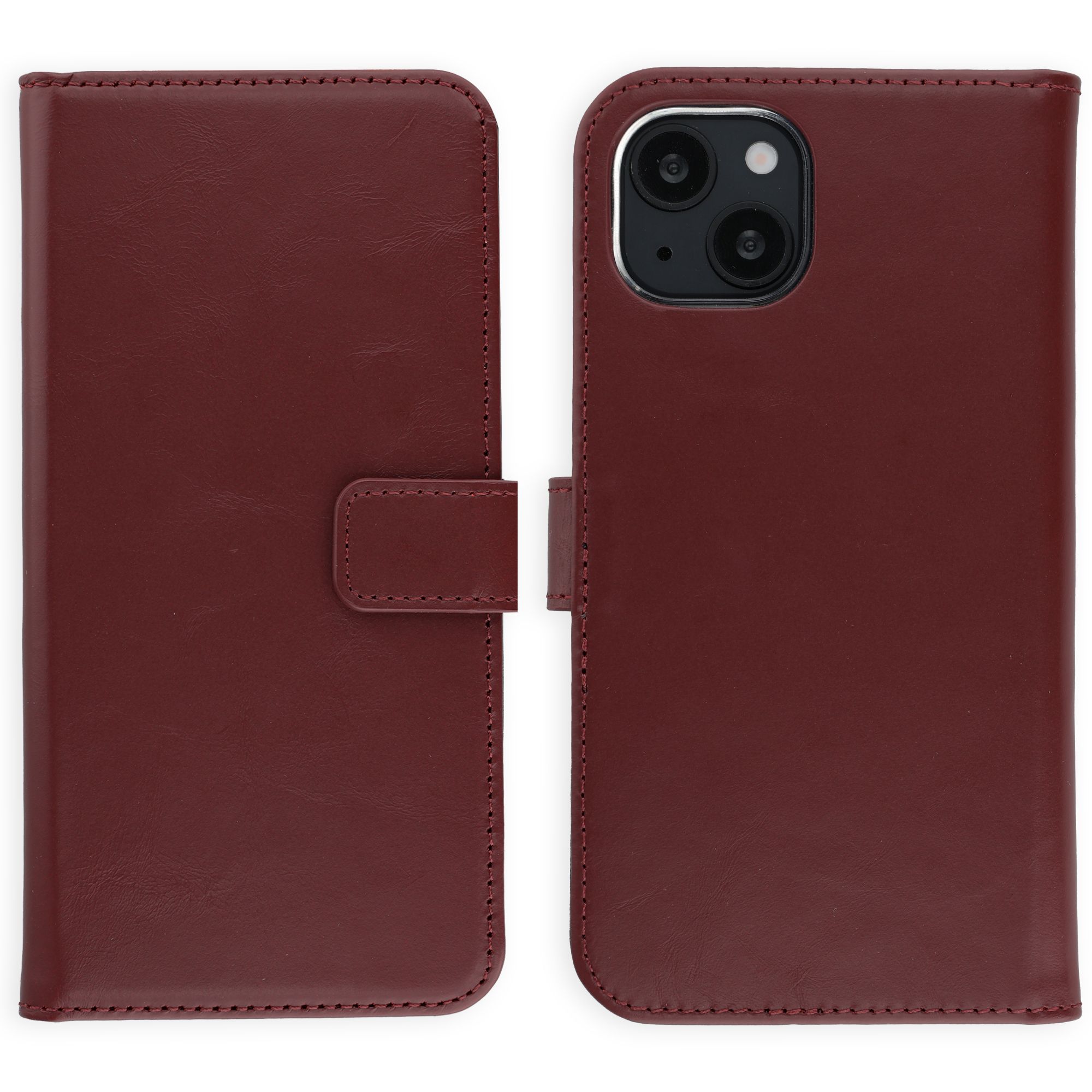 Selencia Echt Leren Bookcase Apple iPhone 15 - Burgundy