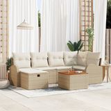 vidaXL Tuinbank Set met Kussen en Opslag, 7 Stuks, Beige, Poly Rattan