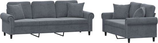 vidaXL 2-delige Loungeset met kussens fluweel donkergrijs