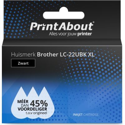 PrintAbout LC-22UBK XL Zwart | Hoge capaciteit | Compatibel met Brother