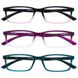 OPULIZE See 3 Stuks Blauw Licht Blokkeert Leesbril Roze Purper Turkoois Computer Ontspiegeld Unisex BBB9-45Q +2,00