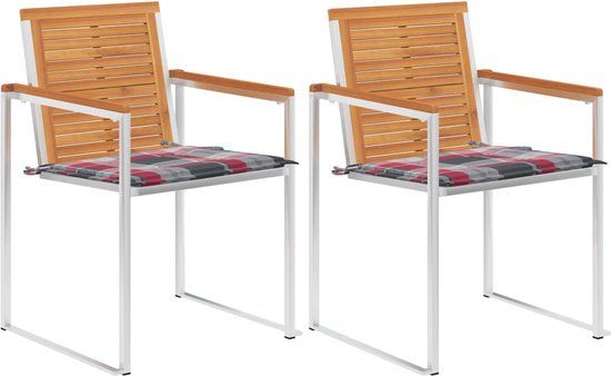 vidaXL Tuinstoelen 2 st met kussens massief acaciahout en staal