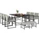Gris Ensemble Repas Terrasse 11 Pièces : Mobilier Jardin Extérieur Avec 6 Fauteuils Et 4 Poufs