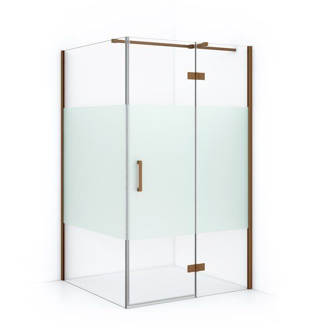 Maxaro Douchecabine Diamond 110x100cm 8mm Helder Veiligheidsglas met Matte Strook Koper