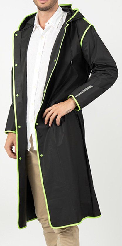 Perletti Zwarte regenjas City Trench met lime bies M