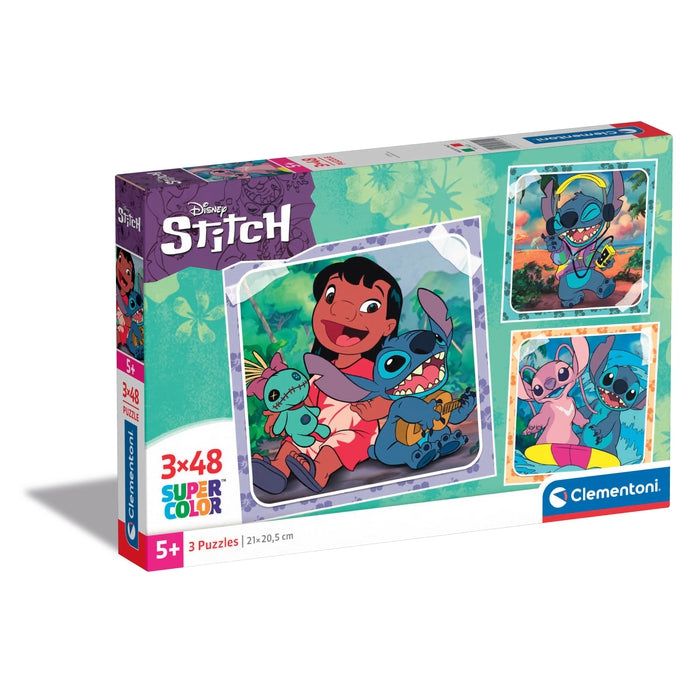 Clementoni Supercolor Stitch Legpuzzel 3 x 48 Stukjes - Disney - Vanaf 5 Jaar
