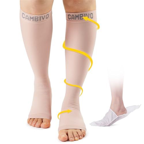 CAMBIVO Compressiekousen Open Teen, Compressiekousen Klasse 2 20-30mmHg voor Spataderen, Oedeem, Bloedcirculatie Benen, Reizen
