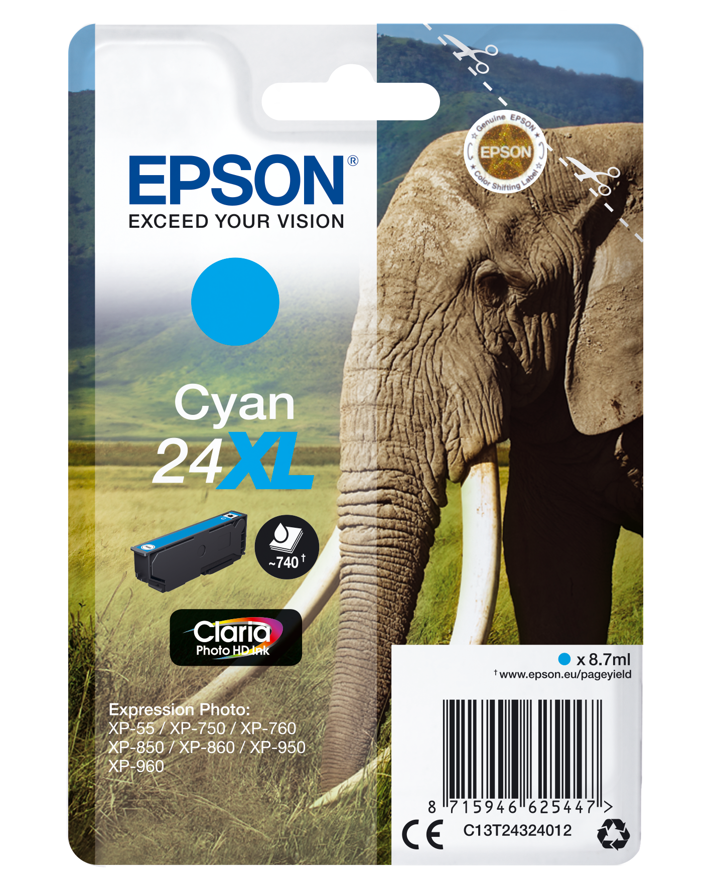 Epson 24XL Cyaan inktcartridge - Claria Photo HD - C13T24324012