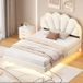 Lit adulte 140 x 200 cm, cadre de lit flottant capitonné, avec éclairage LED et tête de lit design, sommier à lattes, lit double, scandinave, velours, beige