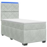 vidaXL Boxspringbed met matras en LED-verlichting, lichtgrijs, 90 x 190 cm, fluweel