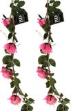 Bellatio Design Guirlande de fleurs artificielles roses - 2x - 145 cm - rose