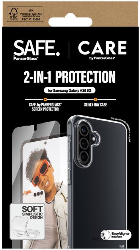 CARE by PanzerGlass Fashion Backcover XR + Ultra-Wide Fit Screenprotector incl. applicator geschikt voor Samsung Galaxy A36 - Transparant