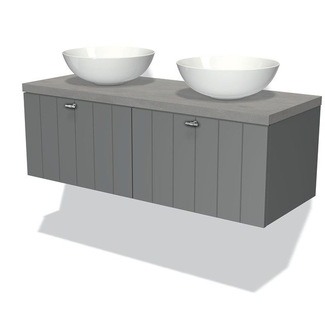 Maxaro Badkamermeubel Modulo Plato 120cm Middengrijs 2 Lades Lamel Lichtgrijs Beton