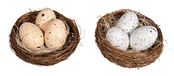 Rayher Set van twee kunstmatige vogelnesten met eieren, decoratief vogelnest voor knutselen en woondecoratie, kunststof, verschillende kleuren, diameter 6,5 cm, 46684000
